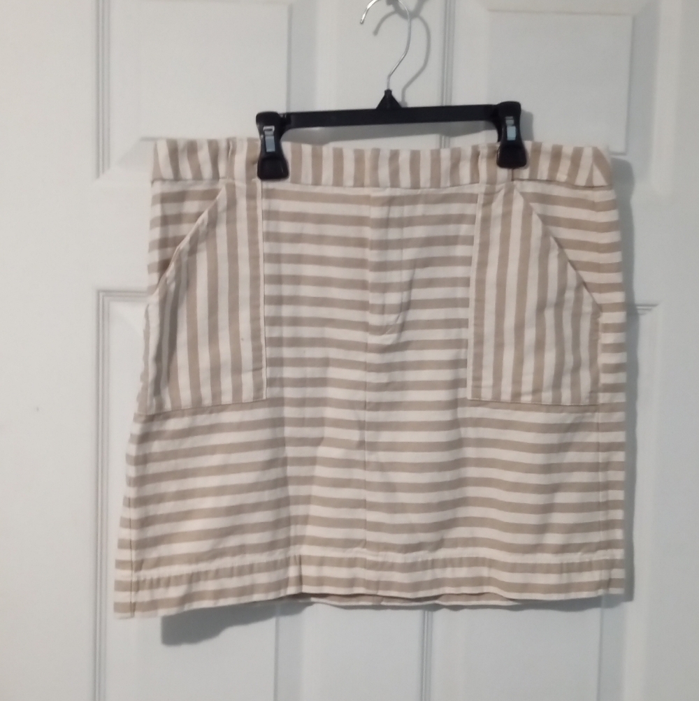 LOFT Beige and White Striped Mini Skirt